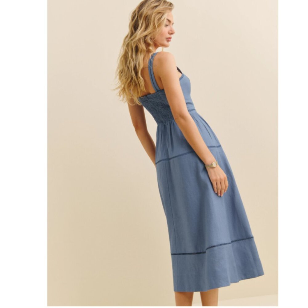 Reformation Blue Square-Neck Midi Dress - Picture 3 of 11